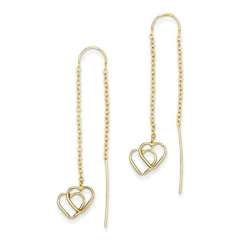 K Yellow Gold Double Heart Threader Earrings In X In Review