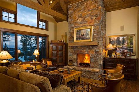 Getaway offers simple escapes to tiny cabins nestled in nature just a few hours outside of major cities. family room with stone fireplace | Yellowstone club ...