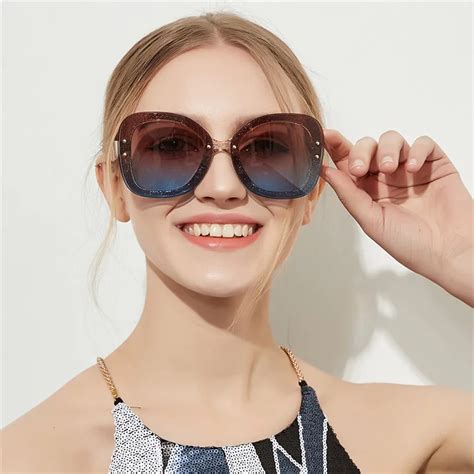 Yooske 2018 Oversized Sunglasses Women Elegant Glitter Color Frameless Sun Glasses Ladies