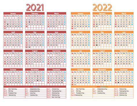 Printable 2021 And 2022 Calendar With Holidays