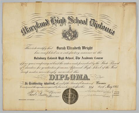 Diploma From Salisbury Md Colored High School National Museum Of