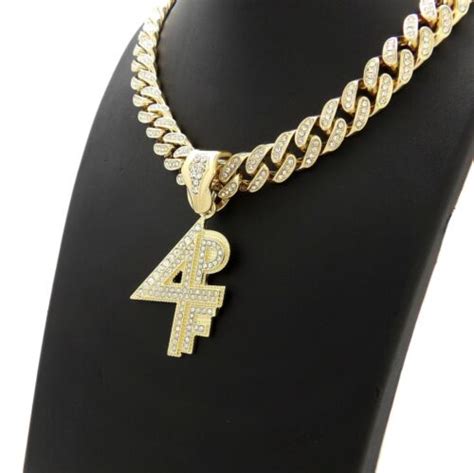 Lil Baby 4pf 4 Pockets Full Diamond Gold Cuban Link Chain Necklace Rap