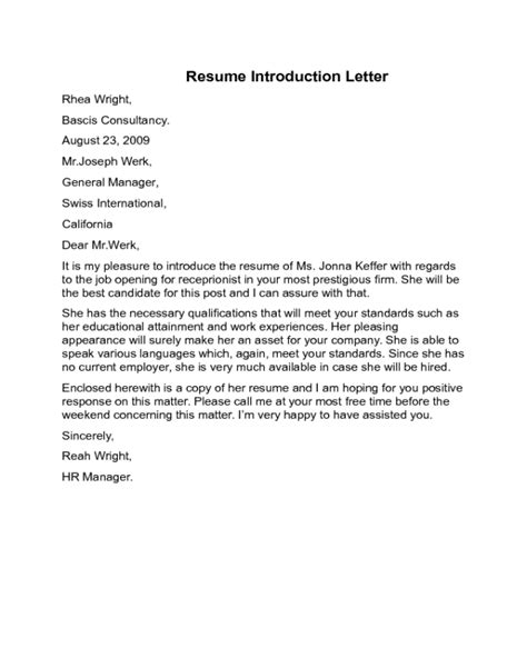 Resume Introduction Letter Examples Valid Introduction Letter For A Job