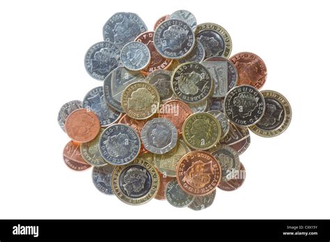 Top Down On Pile Of British Uk Money Sterling Coins In Various
