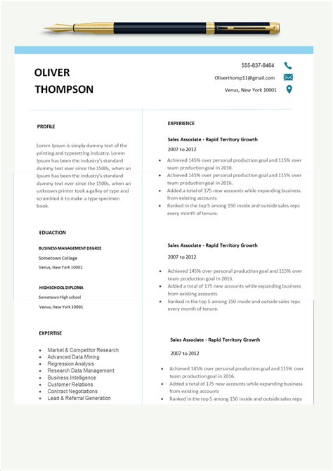 Single Page Resume Template Resume Template One Page Resume Template