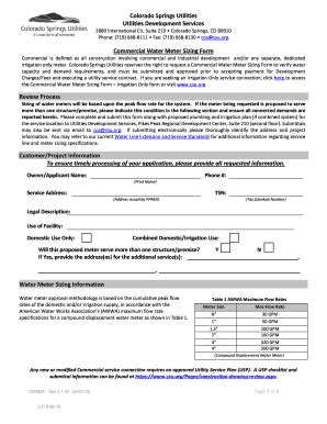Fillable Online Commercial Water Meter Sizing Form Commercial Water