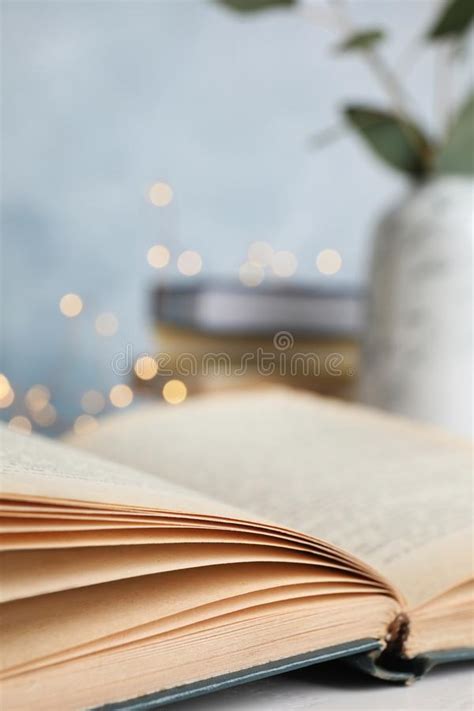 Open Old Hardcover Book On Blue Background Stock Photo Image Of