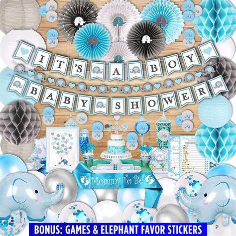 253 Piece Blue Elephant Baby Shower Decorations For Boy