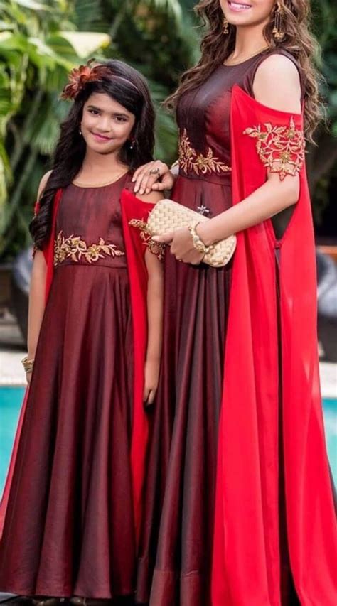 maroon silk designer mother and daughter set wj028011 mother daughter fashion mother daughter