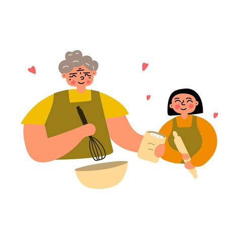 Premium Vector Grandmother And Granddaughter Cooking Together Illustration On White Background