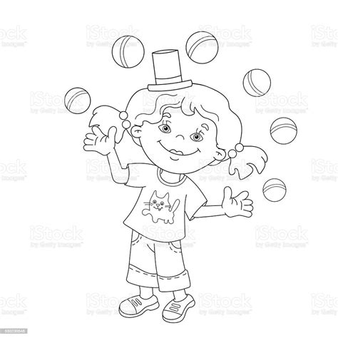 Coloring Page Outline Of Girl Juggling The Balls Stock Illustration