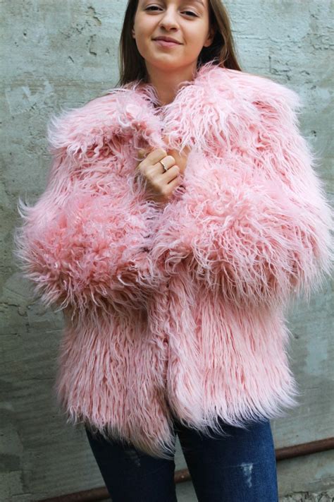 Pink Faux Fur Coat Mongolian Lamb Faux Fur Coat Pink Faux Etsy