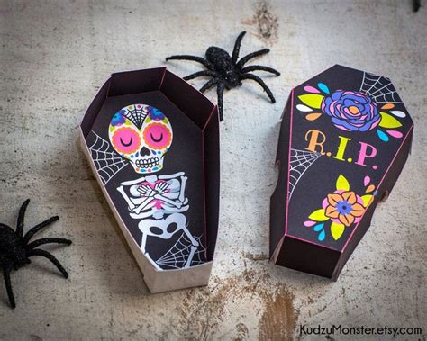 Halloween Sugar Skull Day Of The Dead Printable Coffin Party Favor