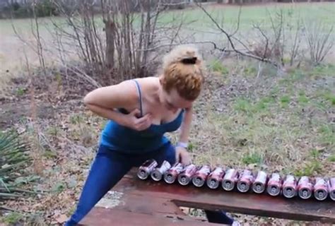 Hot Girl Injures Herself While Crushing Cans With Her Boobs