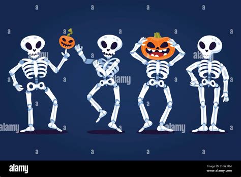 Hand Drawn Flat Halloween Skeletons Collection Vector Design