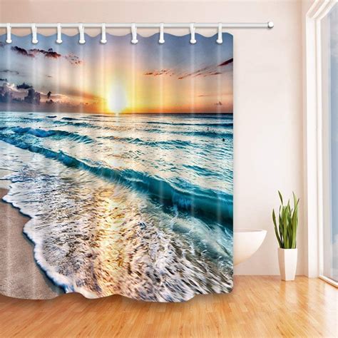 Wopop Seaside Decor Coastal Beach At Sunrise Polyester Fabric Bathroom