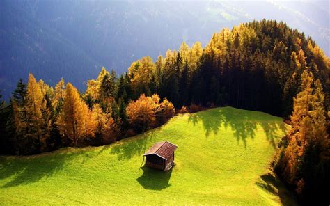 3840x2160 Resolution Brown Cabin On Green Grass Field Surrounded With