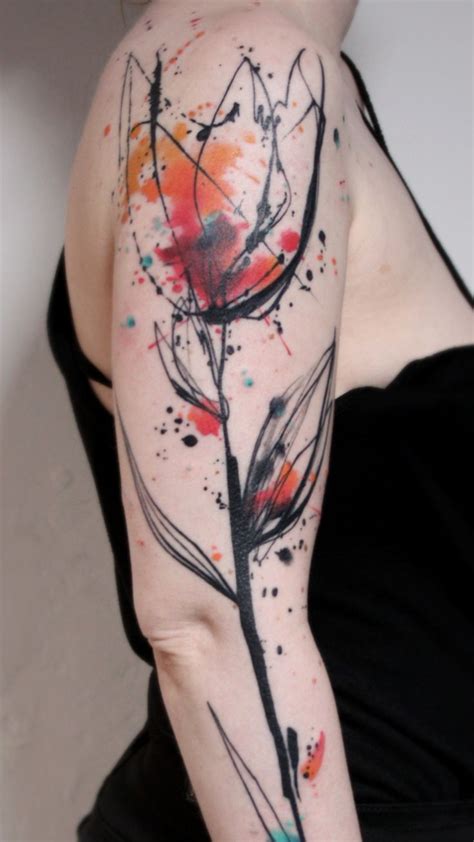 Brushstroke Flower Sleeve Lina Tattoo Art Berlin Abstraktes Tattoo
