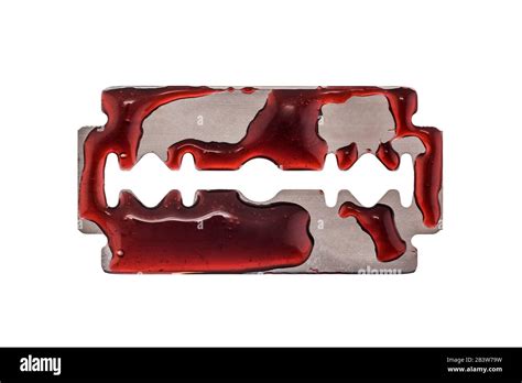 Bloody Razor Blade Isolated On White With Clipping Path Stock Photo Alamy