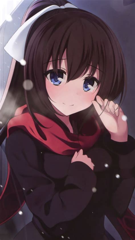 Free Download Cute Blue Eyes Anime Girl Winter 720x1280 Wallpaper