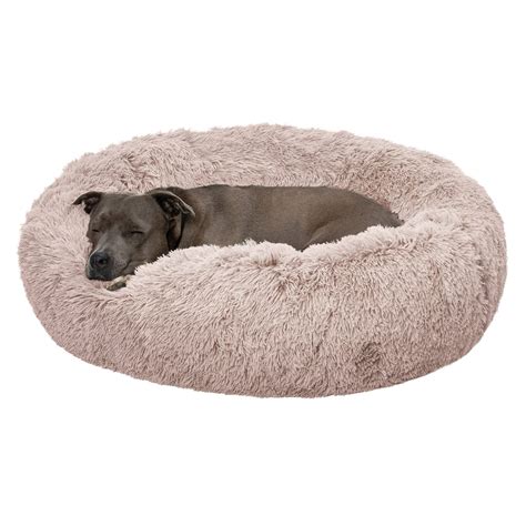 Furhaven 36 Round Large Donut Dog Bed Plush Long Faux Fur Calming