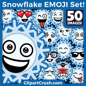 Cute Cartoon Snowflake Emoji Clipart Faces Snowflake Winter Emojis