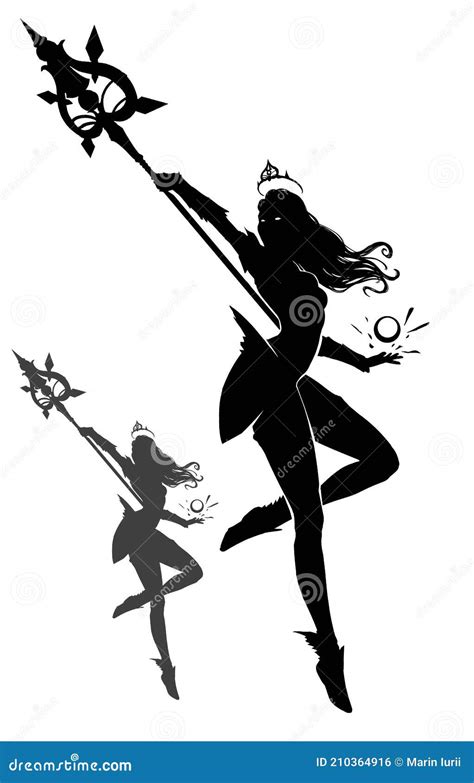 A Black Silhouette Of A Female Sorceress Floating In The Air Gracefully