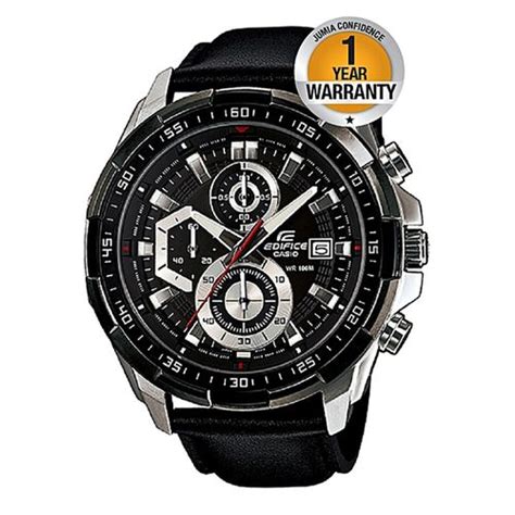 Casio Black Leather Strap Watch With White Dial Efr 539l 1av Best