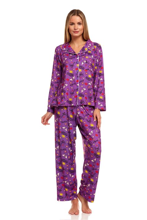 Lati Fashion Women Sleepwear Pajamas Female Long Sleeve Button Down Pajamas Set Purple Xl