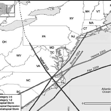 Map Of Eastern Seaboard Of The United States Showing The Tracks Of