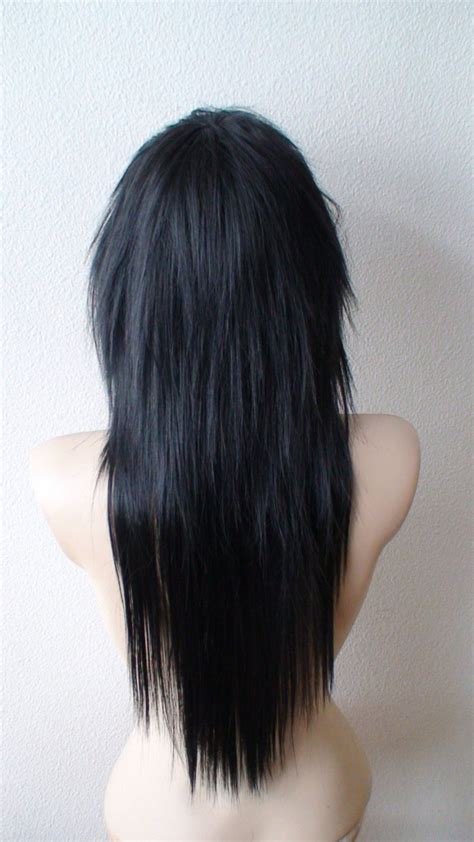 Black Emo Wig 28 Straight Layered Scene Wig Cosplay Etsy