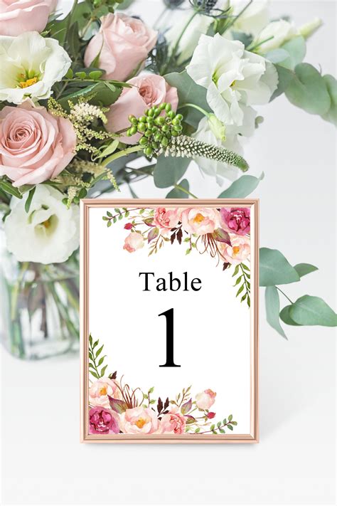 Pink Floral Table Numbers Boho Wedding Table Numbers Printable Etsy