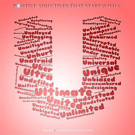 Following is a concise list of 21 adjective words to help you write better. Ultimate list of positive adjectives starting with U ...