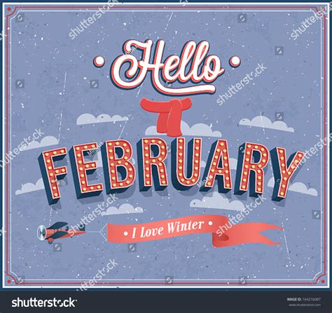 Hello February Typographic Design Vector Illustration 164216087