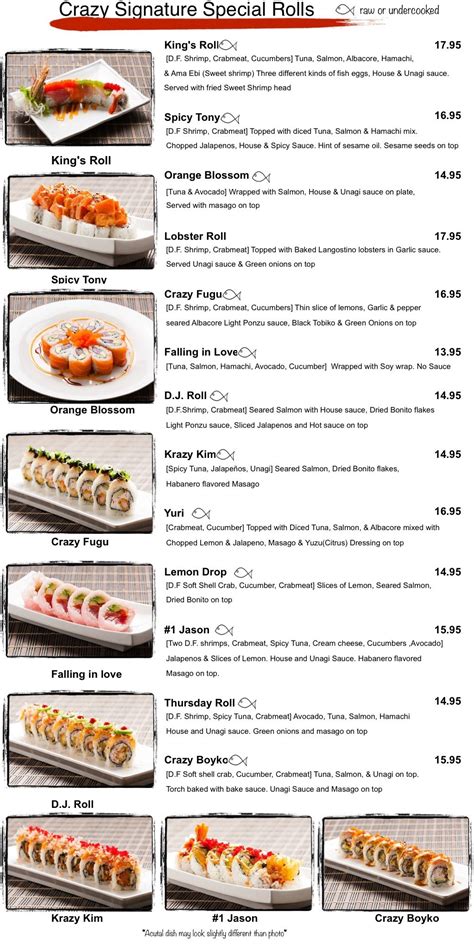 Crazy Sushi Rocklin Menu Appetizer Sushi And Sake Restaurant Menu