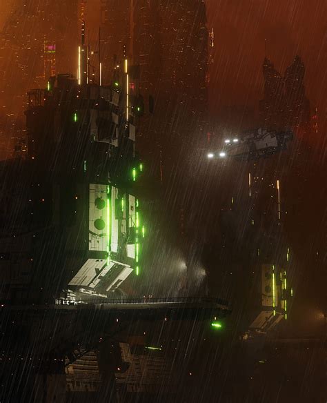 1366x768px 720p Free Download Station Sci Fi Night Rain Dark