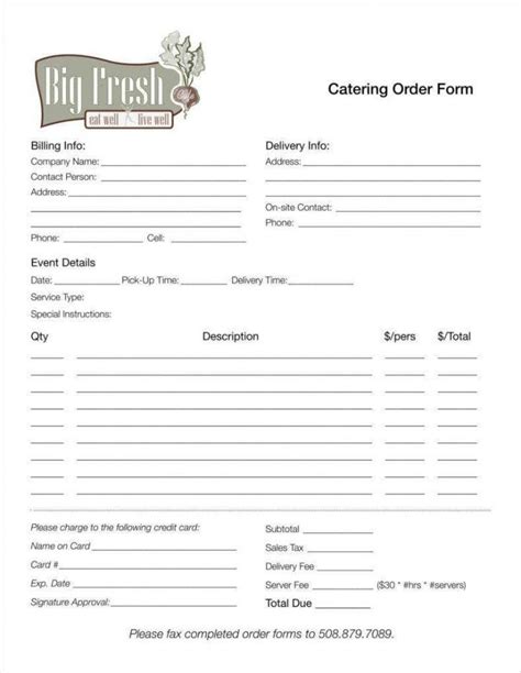 Printable 10 Catering Order Form Templates Ms Word Numbers Pages