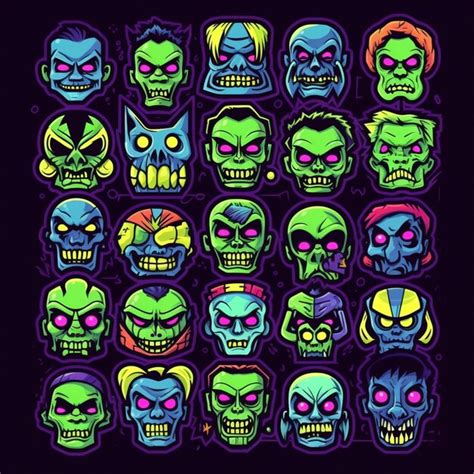 Premium Ai Image A Bunch Of Colorful Skulls With Glowing Eyes And