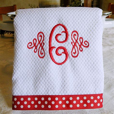 Monogrammed Kitchen Towel Dish Towel Red By Crystalcreates2001
