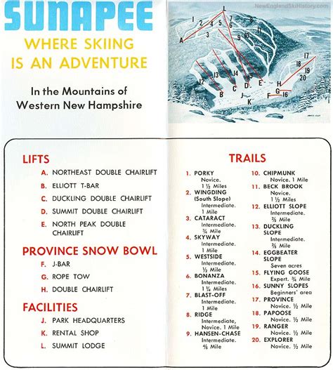1970s Mt Sunapee Trail Map New England Ski Map Database
