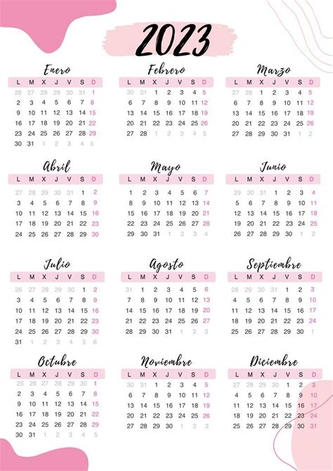 Calendario 2023 Rosa En Español Artofit
