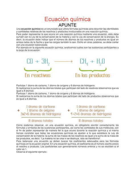 Qu mica A B C Ecuaci n qu mica Apunte Ecuación química APUNTE Una ecuación química es un