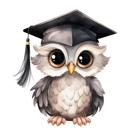 Premium Ai Image Watercolor Owl In Graduation Cap Illustration Ai