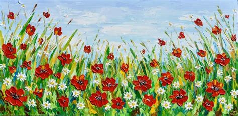 Poppies And Daisies Wildflower Meadow Palette Knife Painting 2020