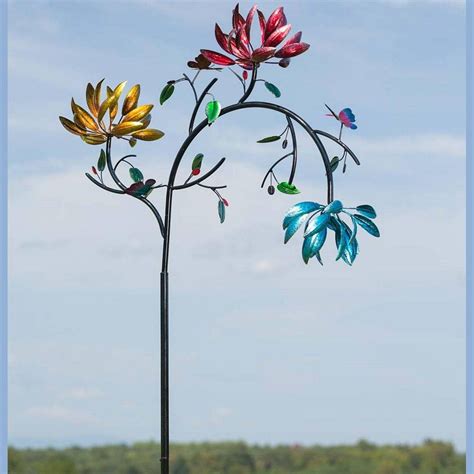 Large Garden Wind Spinner With Three Spinning Flowers 41 L X 1225 W