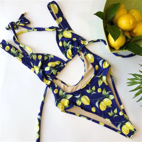 Lemon One Piece Cheeky Swimsuit Etsy Cheeky Swimsuits Bathing