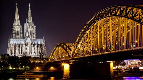 Wallpaper Cityscape Night Evening Germany Bridge City Lights