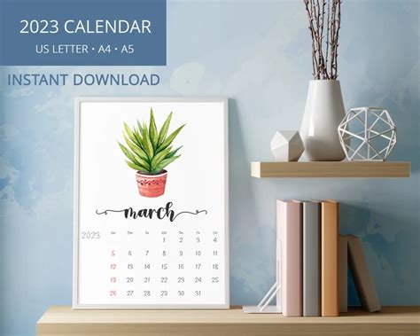Printable Floral Calendar 2023 Watercolor Flowers Cactus Etsy In 2022
