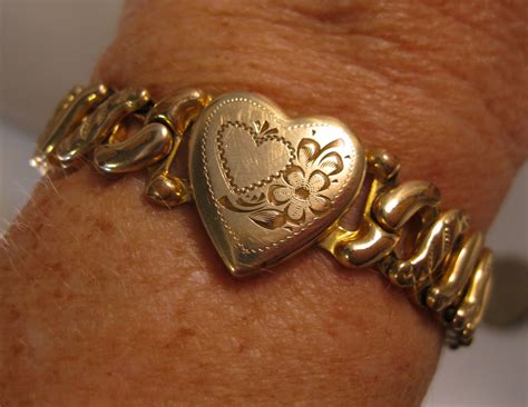 WWII Sweetheart Heart Gold Filled Bracelet LaMode Expandable Etsy