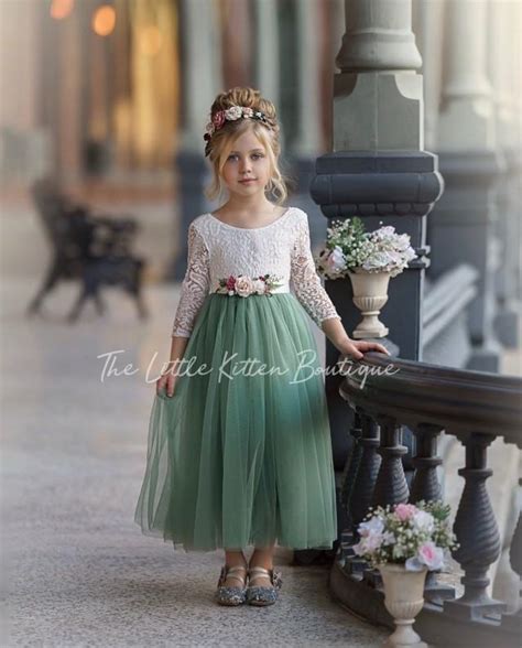 Sage Green Tulle Flower Girl Dress Lace Flower Girl Dresses Long